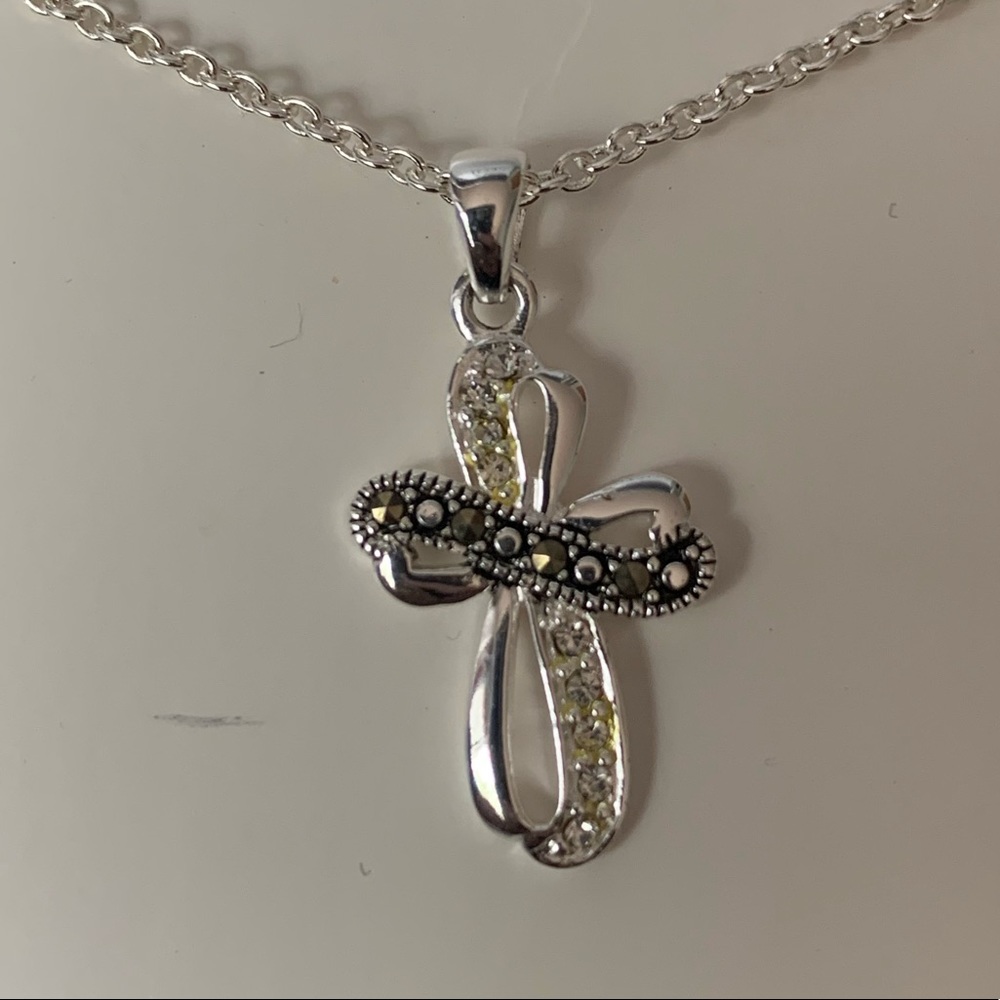 Le Vieux silver plated genuine marcasite cross